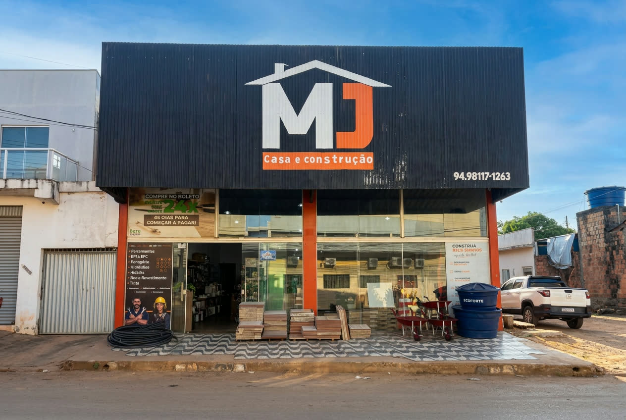 Fachada da loja MJ Casa e Construção em Parauapebas